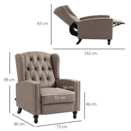 image-HOMCOM Marble Effect Manual Reclining Armchair w/ Footrest Studs Wood Legs Brown
