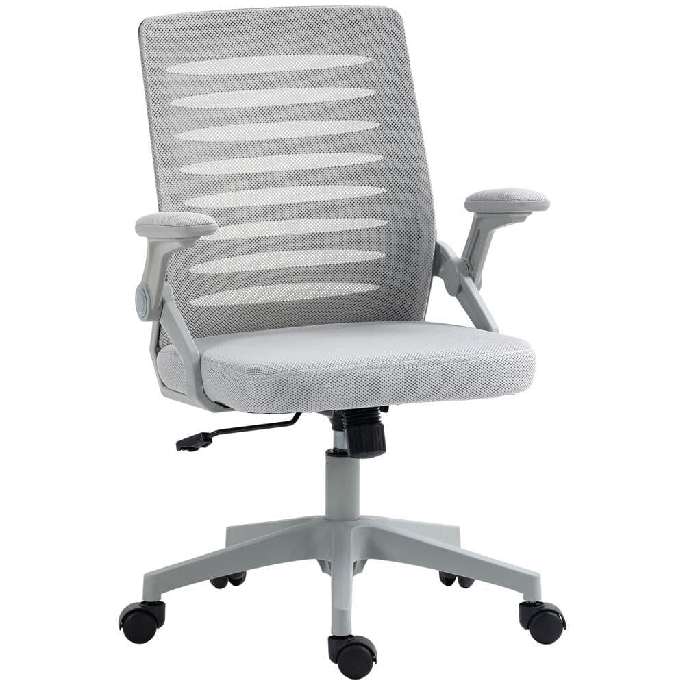 image-Vinsetto Mesh Office Chair Home Swivel Task Chair w/ Lumbar Support, Arm, Grey