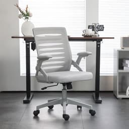 image-Vinsetto Mesh Office Chair Home Swivel Task Chair w/ Lumbar Support, Arm, Grey