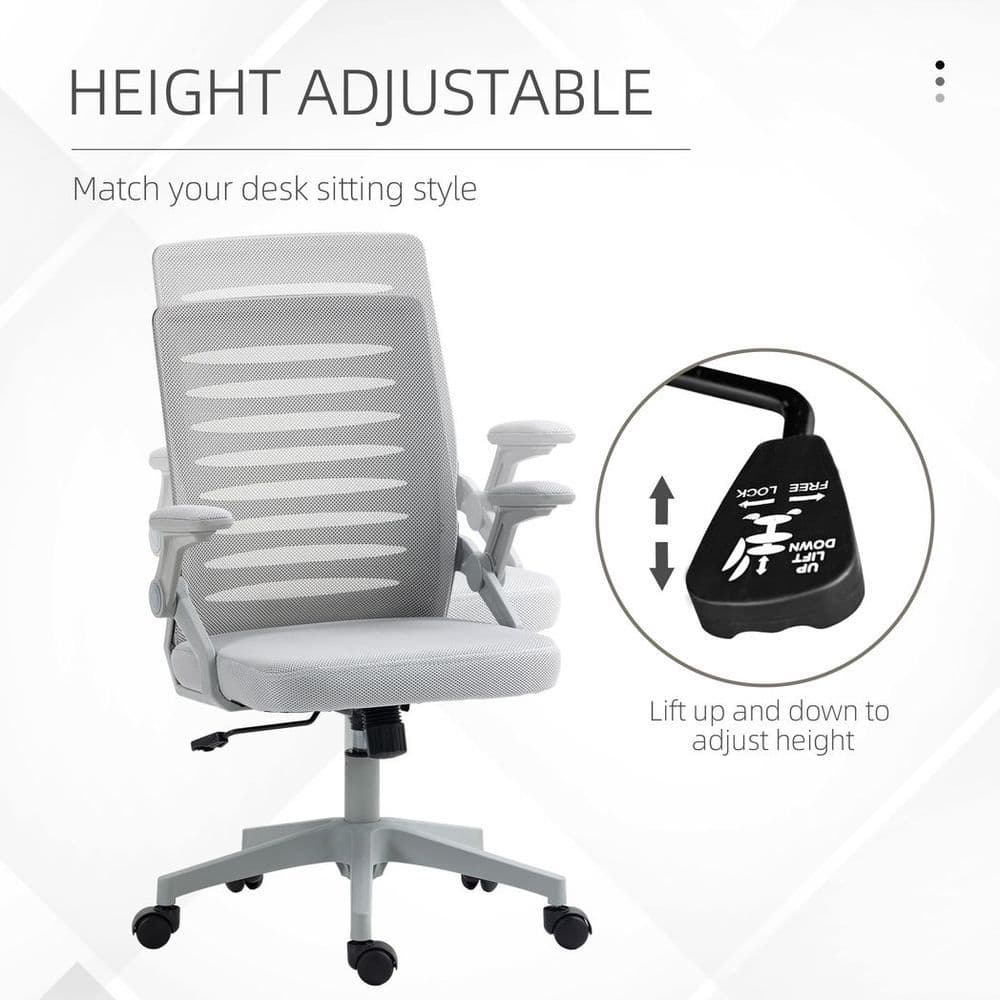 image-Vinsetto Mesh Office Chair Home Swivel Task Chair w/ Lumbar Support, Arm, Grey