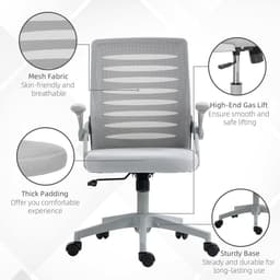 image-Vinsetto Mesh Office Chair Home Swivel Task Chair w/ Lumbar Support, Arm, Grey