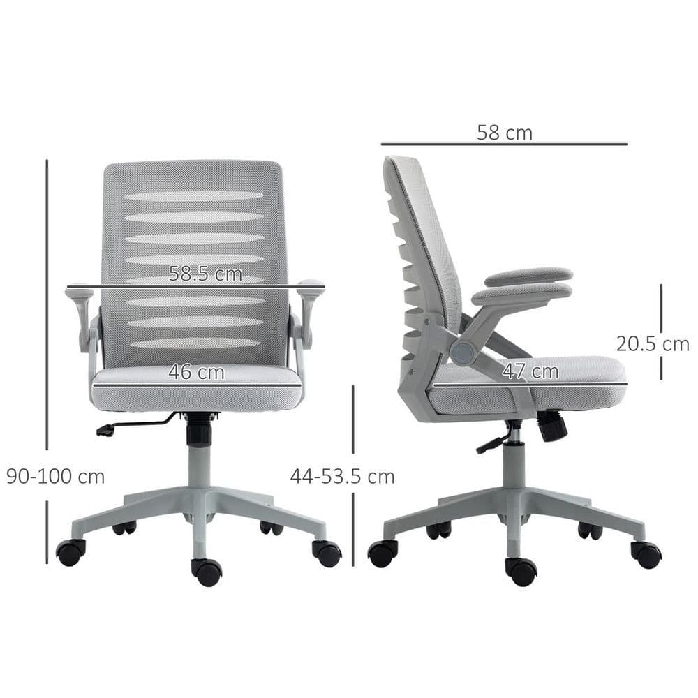 image-Vinsetto Mesh Office Chair Home Swivel Task Chair w/ Lumbar Support, Arm, Grey