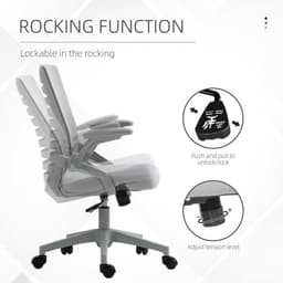 image-Vinsetto Mesh Office Chair Home Swivel Task Chair w/ Lumbar Support, Arm, Grey