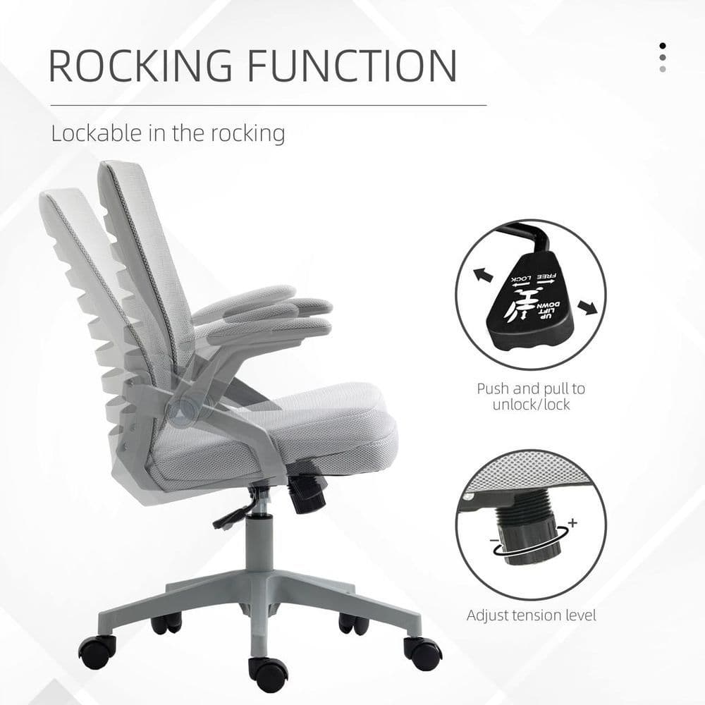 image-Vinsetto Mesh Office Chair Home Swivel Task Chair w/ Lumbar Support, Arm, Grey