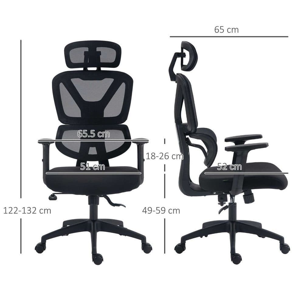 image-Vinsetto Mesh Office Chair Swivel Desk Chair w/ Adjustable Height Headrest Black