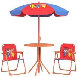 image-Outsunny Kids Bistro Table and Chair Set with Cowboy Theme, Adjustable Parasol