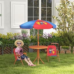 image-Outsunny Kids Bistro Table and Chair Set with Cowboy Theme, Adjustable Parasol
