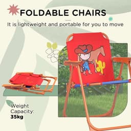 image-Outsunny Kids Bistro Table and Chair Set with Cowboy Theme, Adjustable Parasol