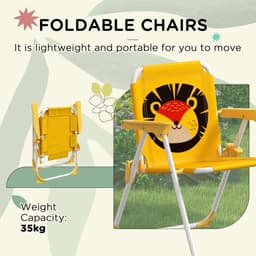 image-Outsunny Kids Bistro Table and Chair Set with Lion Theme, Adjustable Parasol