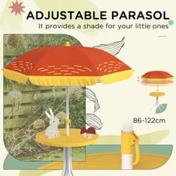 image-Outsunny Kids Bistro Table and Chair Set with Lion Theme, Adjustable Parasol
