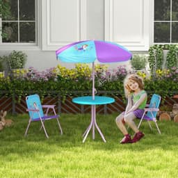 image-Outsunny Kids Bistro Table and Chair Set with Fairy Theme, Adjustable Parasol