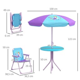 image-Outsunny Kids Bistro Table and Chair Set with Fairy Theme, Adjustable Parasol