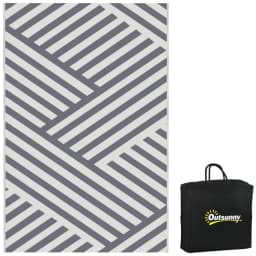 image-Outsunny Reversible Waterproof Outdoor Rug with Carry Bag, 182 x 274cm, Grey