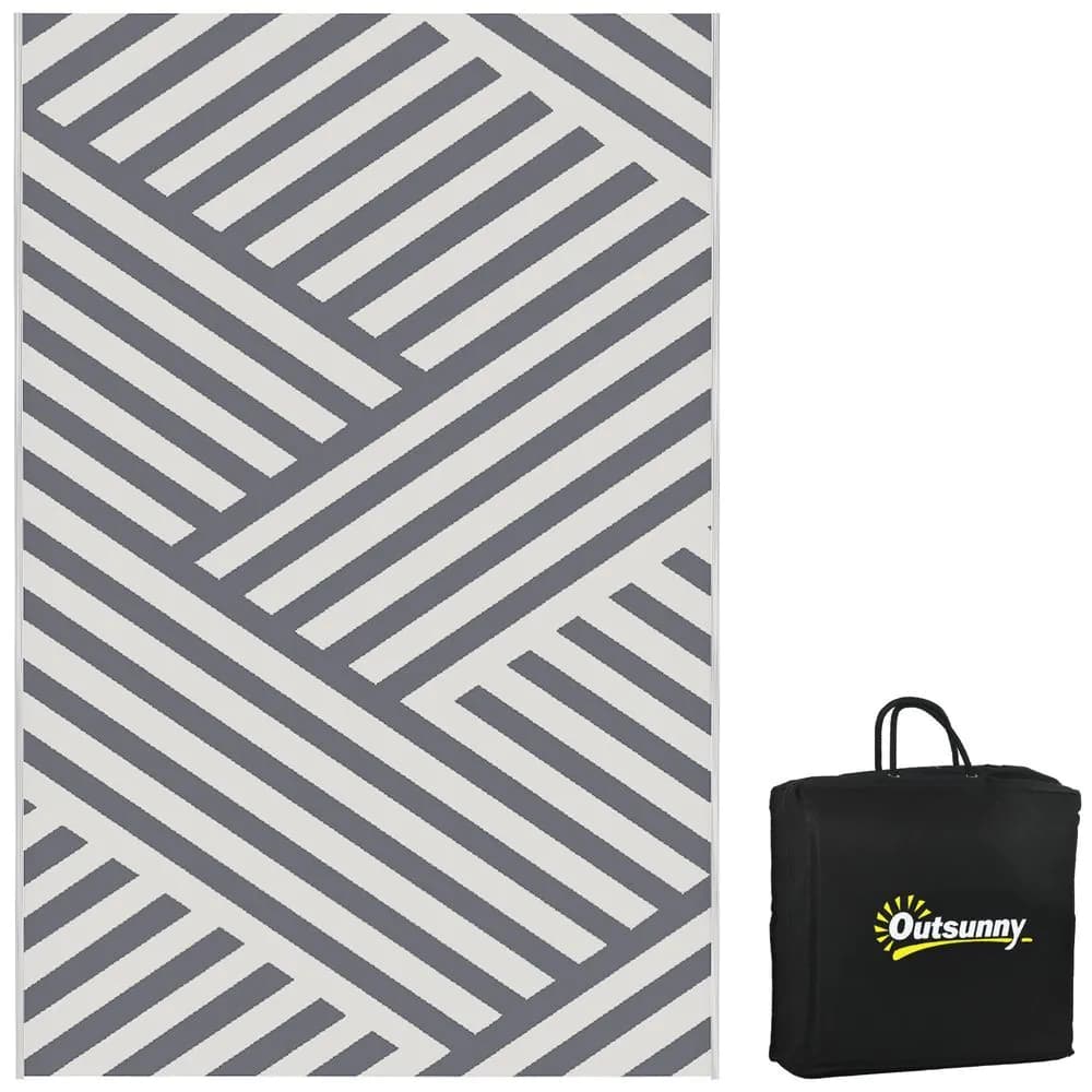 image-Outsunny Reversible Waterproof Outdoor Rug with Carry Bag, 182 x 274cm, Grey