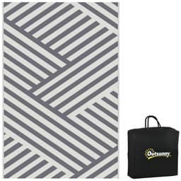 image-Outsunny Reversible Waterproof Outdoor Rug with Carry Bag, 182 x 274cm, Grey