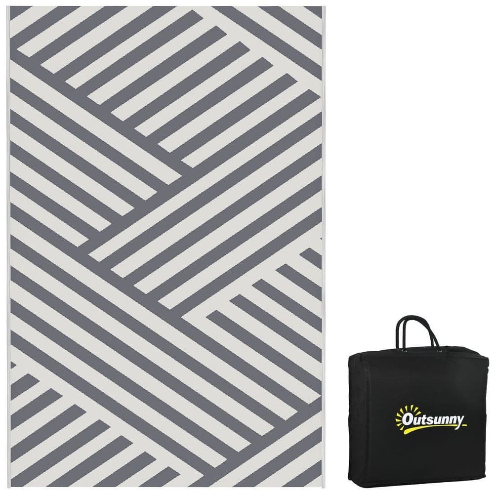image-Outsunny Reversible Waterproof Outdoor Rug with Carry Bag, 182 x 274cm, Grey