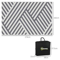 image-Outsunny Reversible Waterproof Outdoor Rug with Carry Bag, 182 x 274cm, Grey