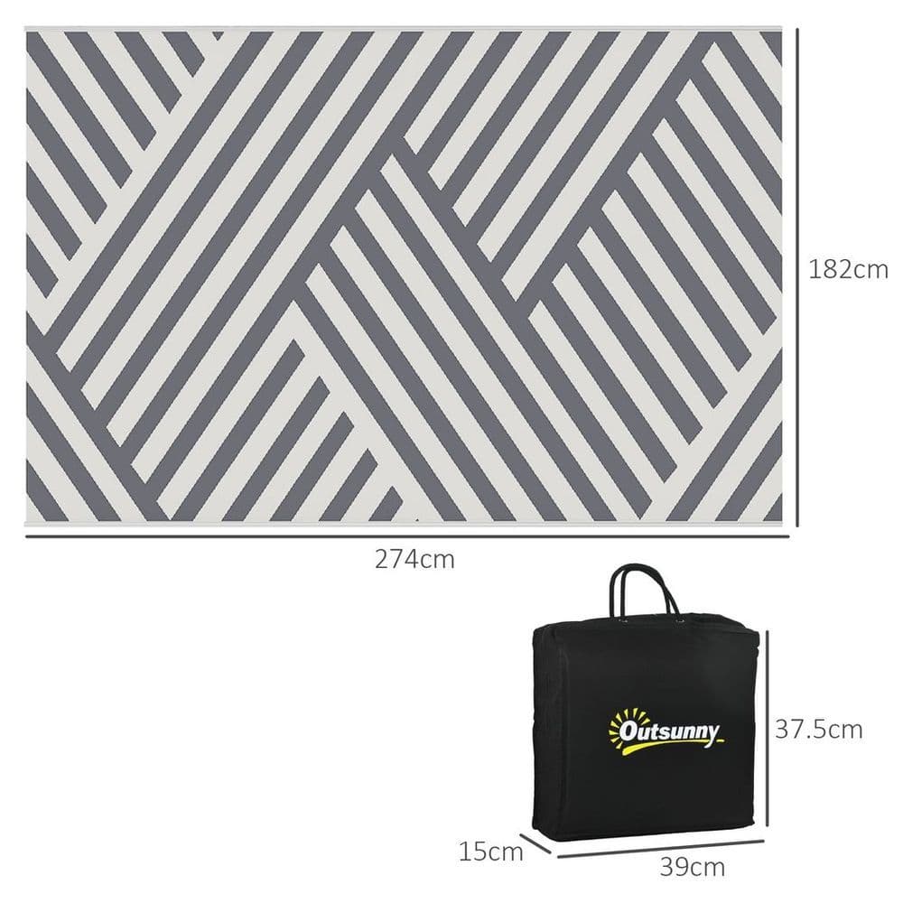 image-Outsunny Reversible Waterproof Outdoor Rug with Carry Bag, 182 x 274cm, Grey