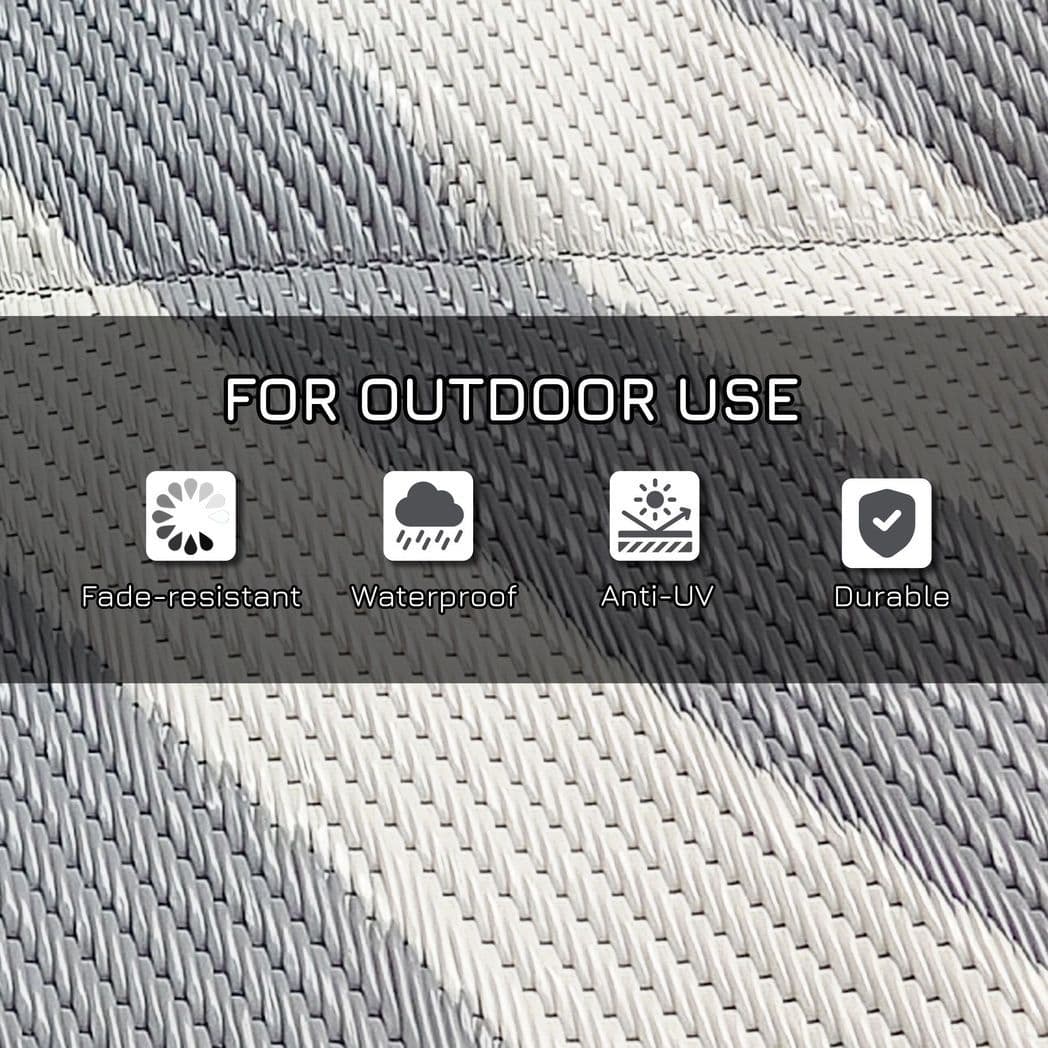 image-Outsunny Reversible Waterproof Outdoor Rug with Carry Bag, 182 x 274cm, Grey