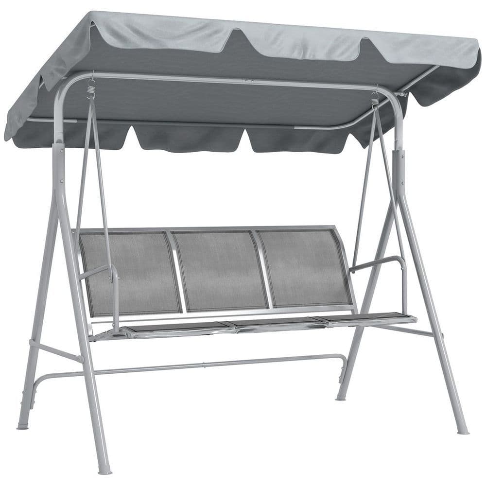 image-Outsunny Metal Swing Chair Garden Hammock 3 Seater Patio Bench with Canopy, Grey