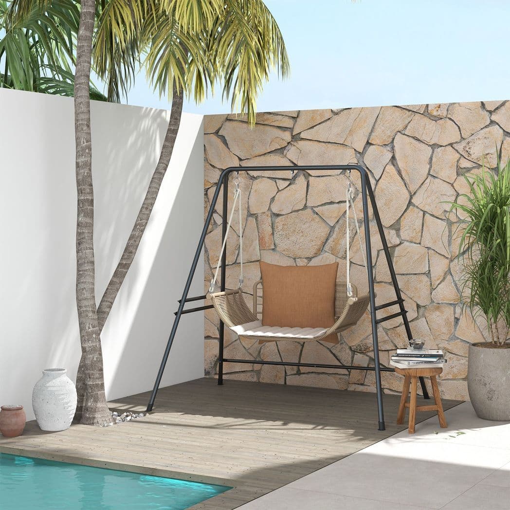 image-Outsunny Hammock Chair Stand Metal Frame Hammock Stand Only, Black