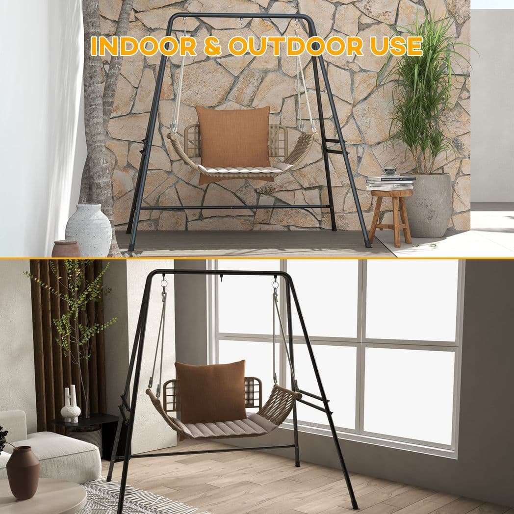 image-Outsunny Hammock Chair Stand Metal Frame Hammock Stand Only, Black