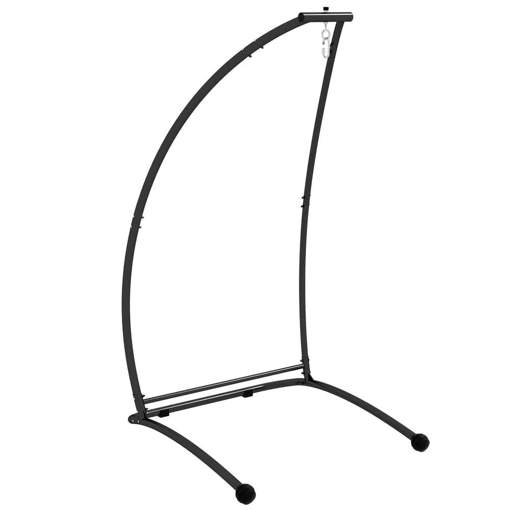 image-Outsunny Hammock Chair Stand with Metal Frame C Shape Hammock Stand Only, Black
