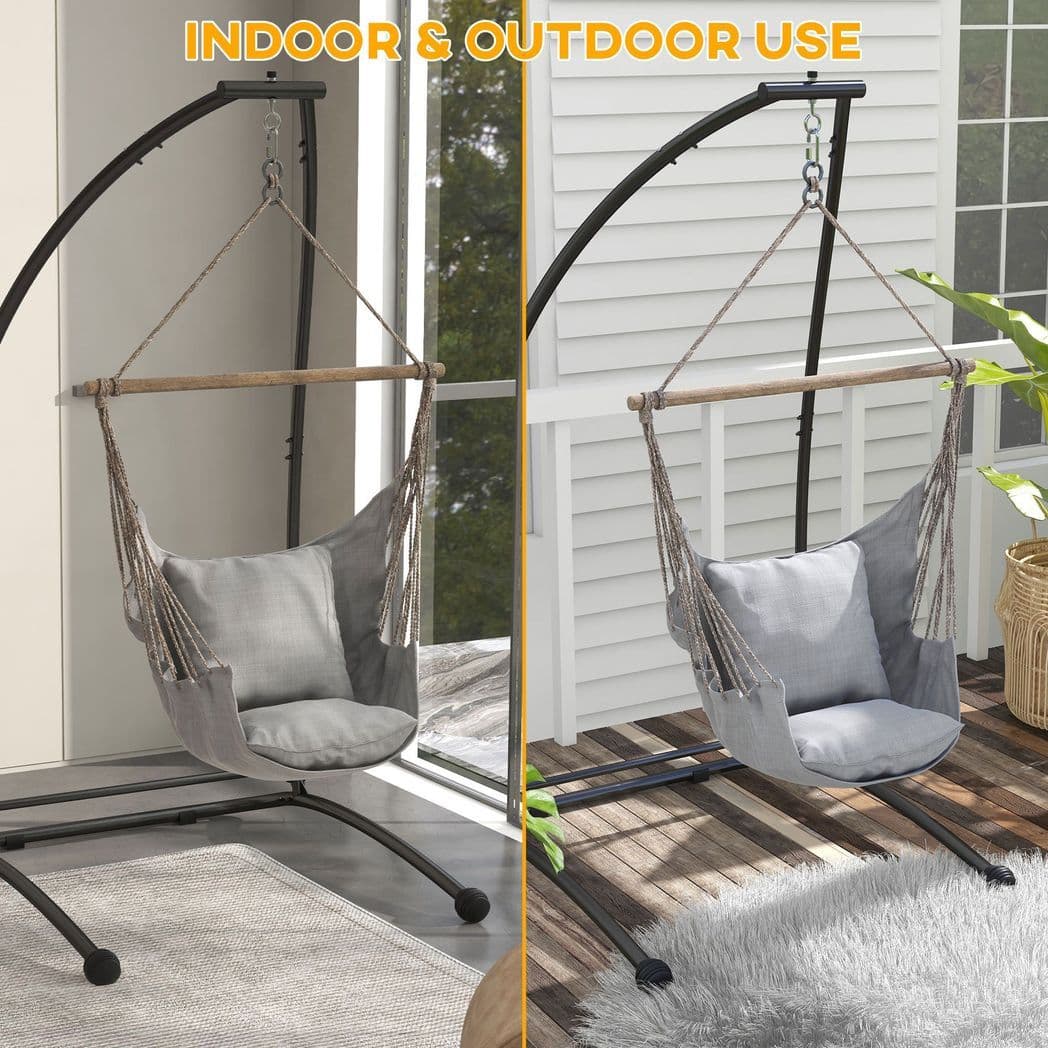 image-Outsunny Hammock Chair Stand with Metal Frame C Shape Hammock Stand Only, Black
