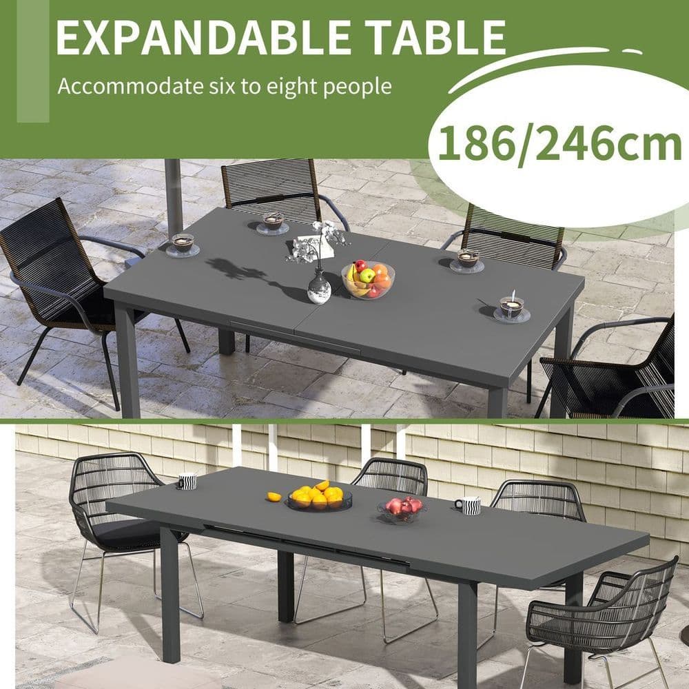 image-Outsunny Extending Garden Table Outdoor for 6-8 People, Aluminium Frame