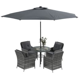 image-Outsunny 6 Pieces Rattan Garden Furniture with Umbrella, Cushions - Mix Grey