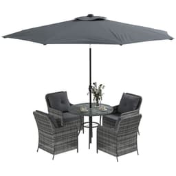 image-Outsunny 6 Pieces Rattan Garden Furniture with Umbrella, Cushions - Mix Grey