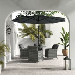 image-Outsunny 6 Pieces Rattan Garden Furniture with Umbrella, Cushions - Mix Grey