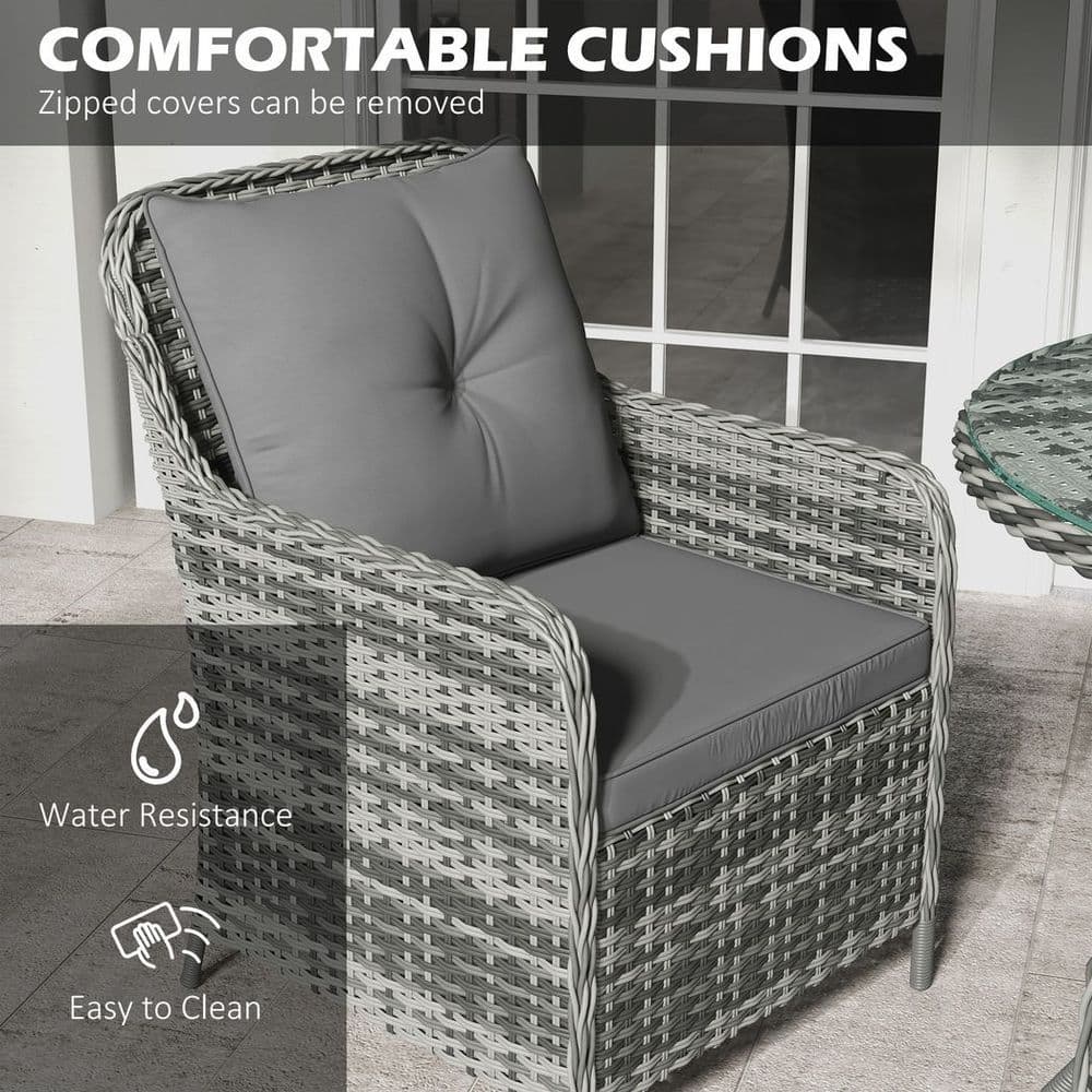 image-Outsunny 6 Pieces Rattan Garden Furniture with Umbrella, Cushions - Mix Grey