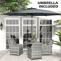 image-Outsunny 6 Pieces Rattan Garden Furniture with Umbrella, Cushions - Mix Grey