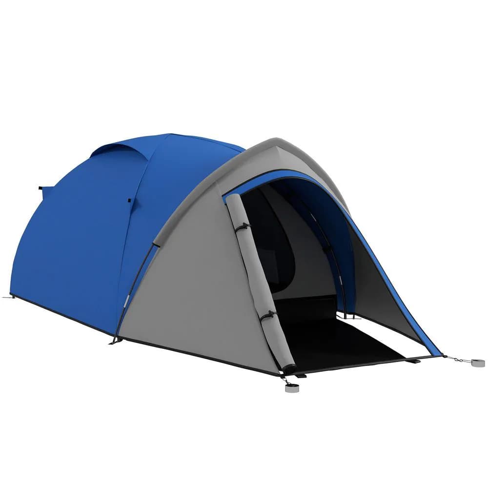 image-Outsunny Compact Camping Tent with Vestibule & Mesh Vents for Hiking Blue