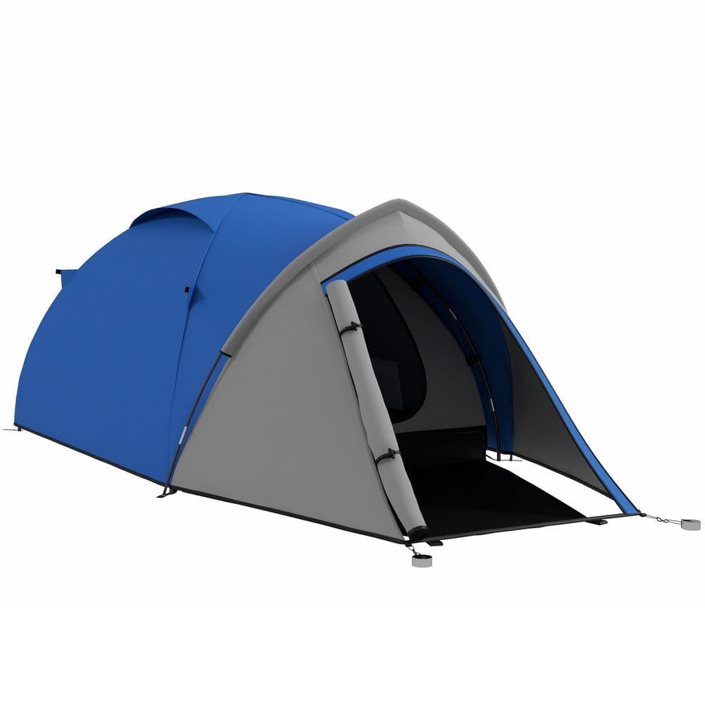 image-Outsunny Compact Camping Tent with Vestibule & Mesh Vents for Hiking Blue
