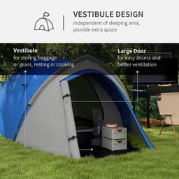 image-Outsunny Compact Camping Tent with Vestibule & Mesh Vents for Hiking Blue