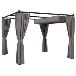 image-Outsunny 3 x 3(m) Pergola with Retractable Roof and Curtains, Light Grey