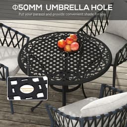 image-Outsunny Garden Table with Parasol Hole for 2-4, Cast Aluminium Frame - Black