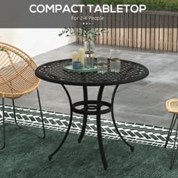 image-Outsunny Garden Table with Parasol Hole for 2-4, Cast Aluminium Frame - Black