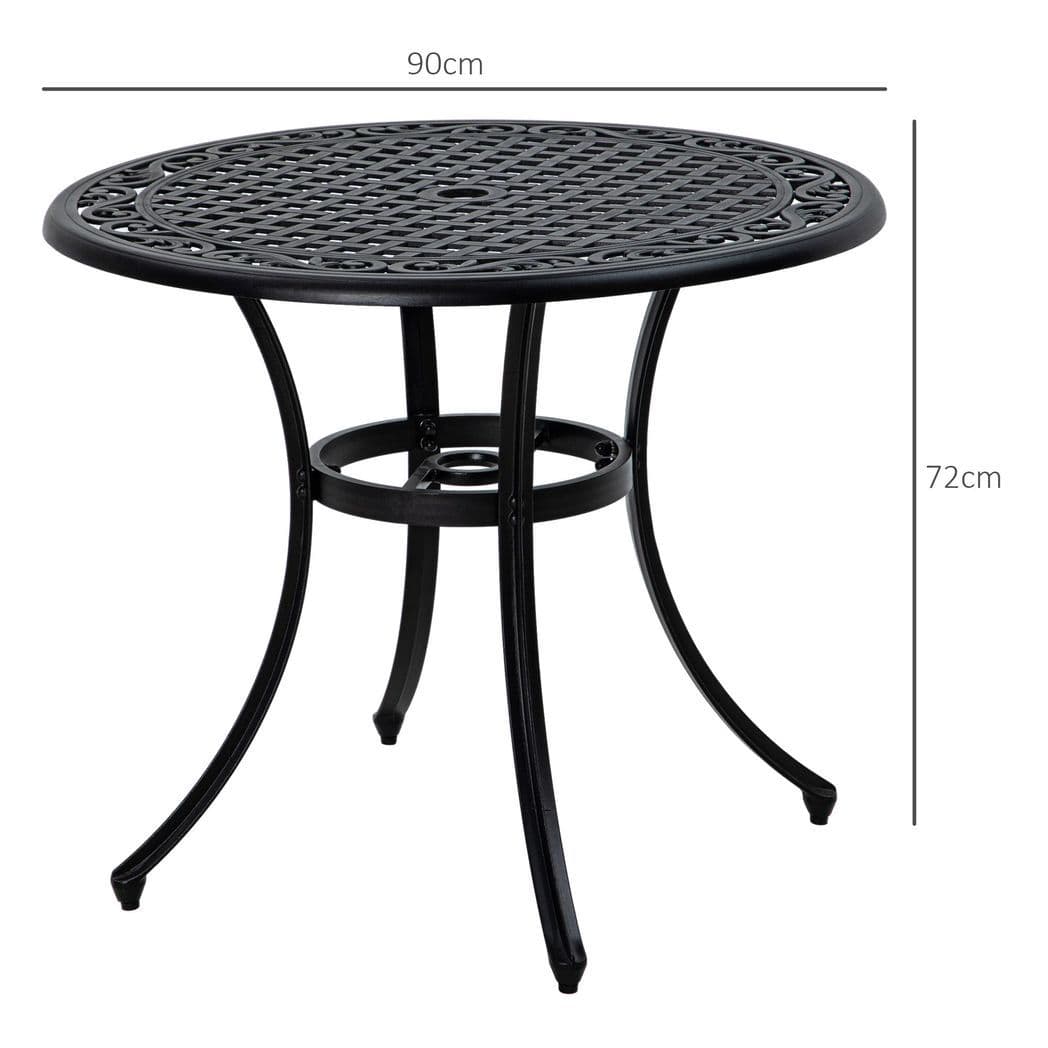 image-Outsunny Garden Table with Parasol Hole for 2-4, Cast Aluminium Frame - Black