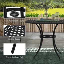 image-Outsunny Garden Table with Parasol Hole for 2-4, Cast Aluminium Frame - Black