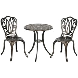 image-Outsunny 3 Piece Patio Bistro Set Outdoor Table Set with Umbrella Hole Bronze