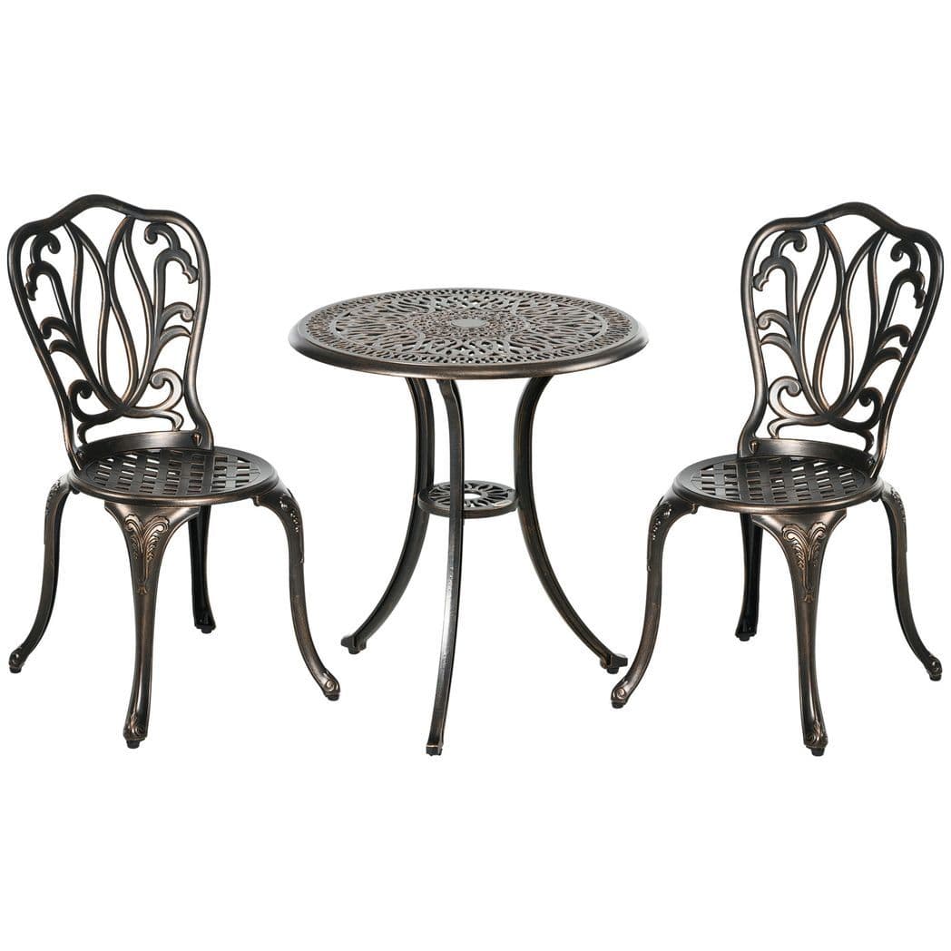 image-Outsunny 3 Piece Patio Bistro Set Outdoor Table Set with Umbrella Hole Bronze