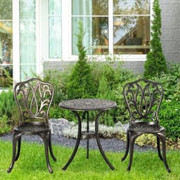 image-Outsunny 3 Piece Patio Bistro Set Outdoor Table Set with Umbrella Hole Bronze