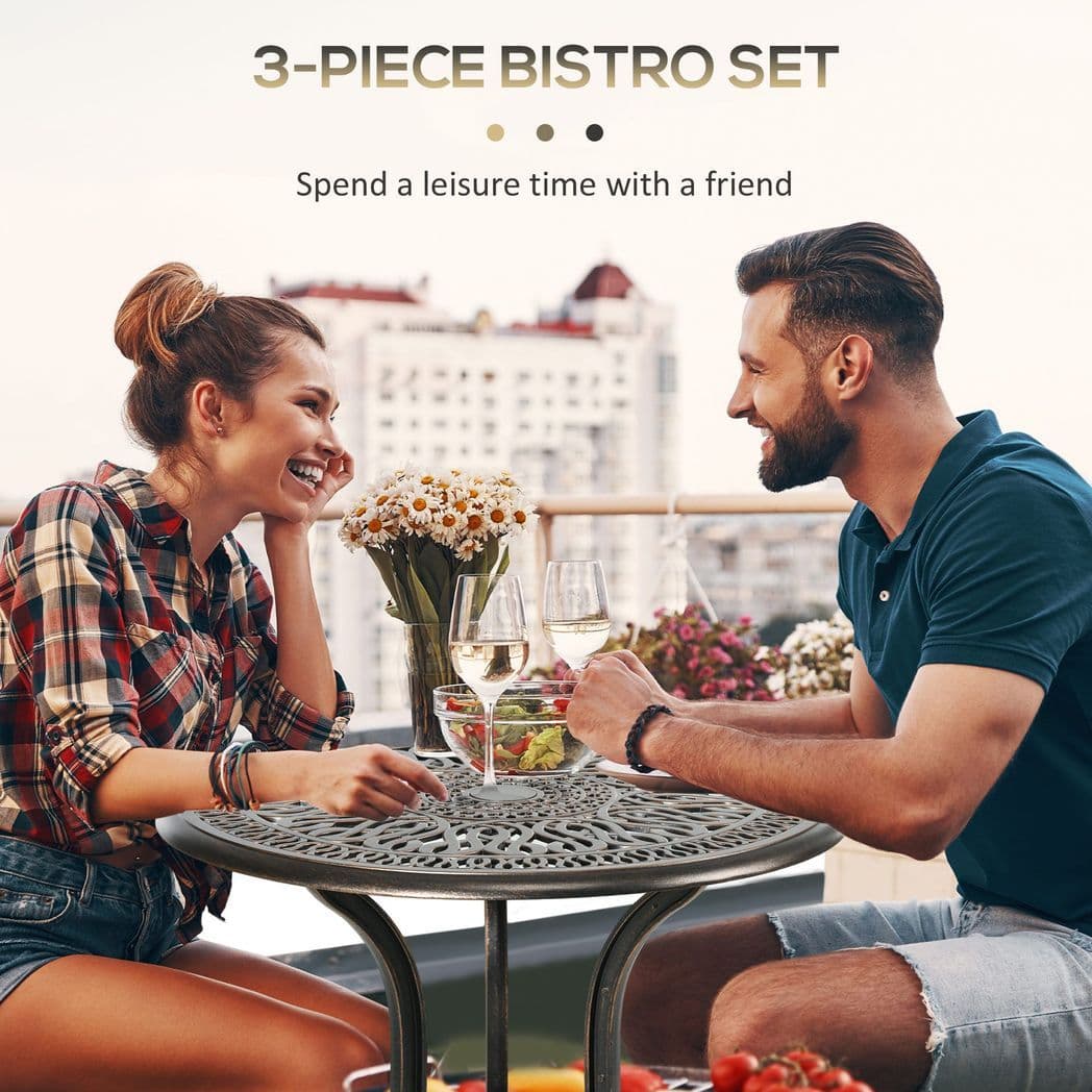 image-Outsunny 3 Piece Patio Bistro Set Outdoor Table Set with Umbrella Hole Bronze