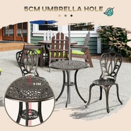image-Outsunny 3 Piece Patio Bistro Set Outdoor Table Set with Umbrella Hole Bronze
