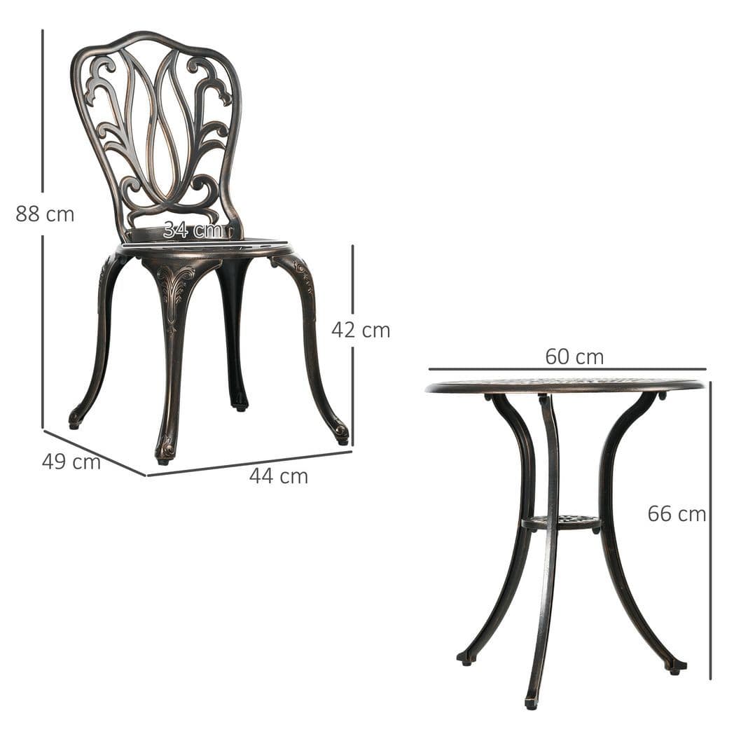 image-Outsunny 3 Piece Patio Bistro Set Outdoor Table Set with Umbrella Hole Bronze