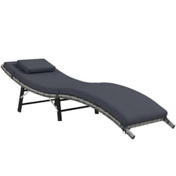 image-Outsunny Folding Rattan Sun Lounger Outdoor Chair with Cushion and Pillow, Grey
