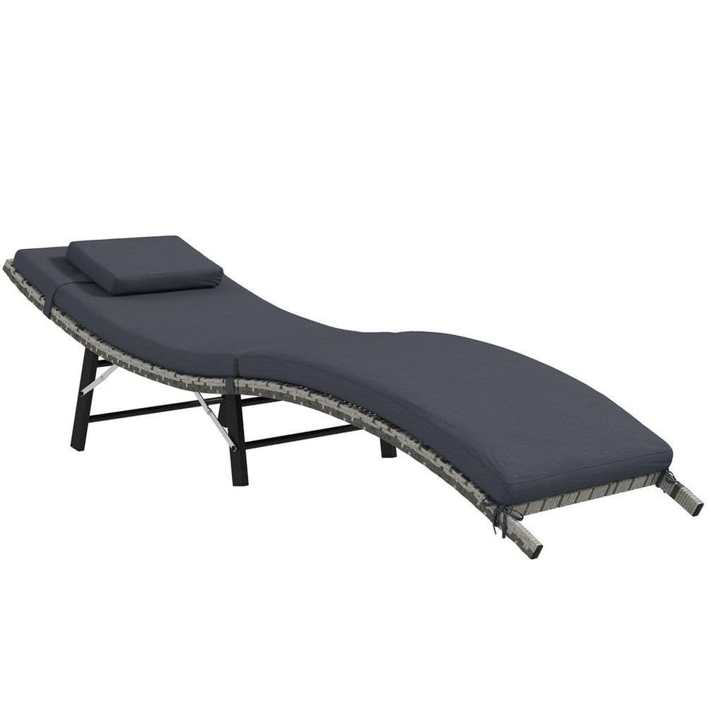 image-Outsunny Folding Rattan Sun Lounger Outdoor Chair with Cushion and Pillow, Grey